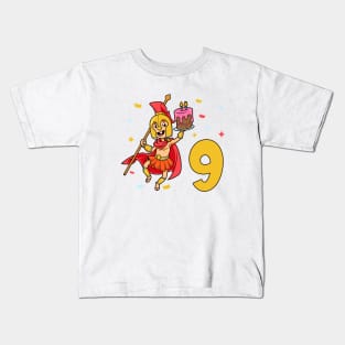 I am 9 with Spartan - kids birthday 9 years old Kids T-Shirt